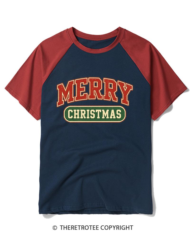 TheRetroTee Merry Christmas 1950s Raglan Baseball T-Shirt
