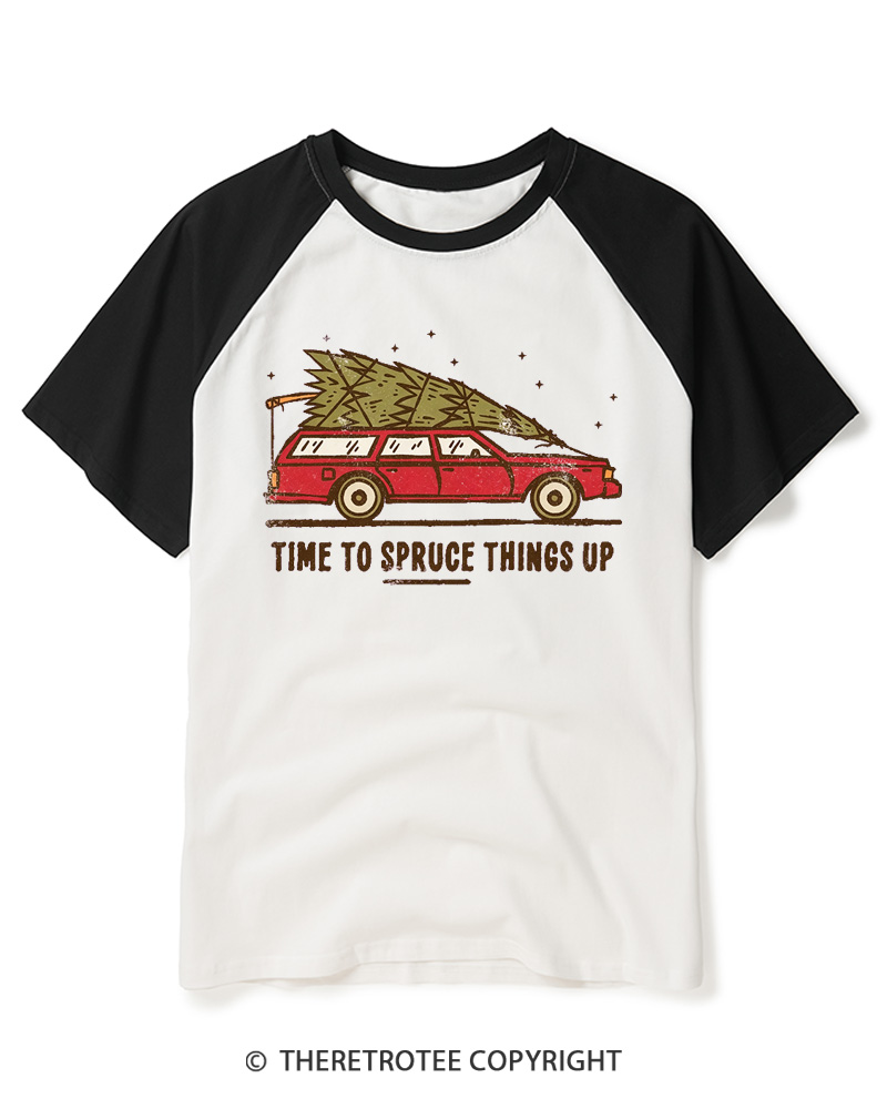 TheRetroTee Time To Spruce Things Up 1980s Raglan Baseball T-Shirt