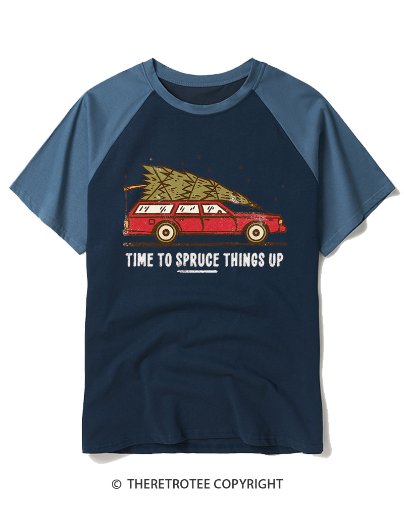 TheRetroTee Time To Spruce Things Up 1980s Raglan Baseball T-Shirt