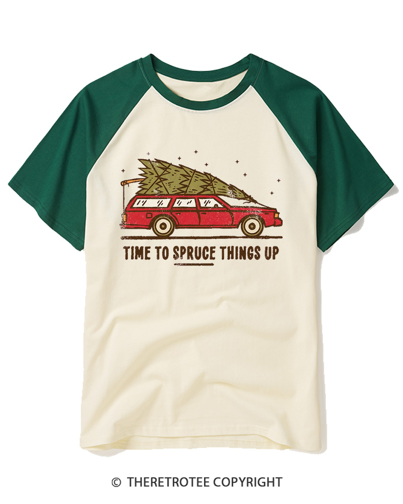 TheRetroTee Time To Spruce Things Up 1980s Raglan Baseball T-Shirt