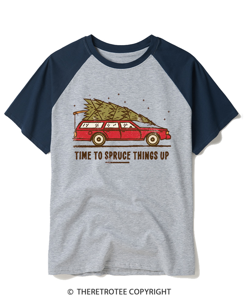 TheRetroTee Time To Spruce Things Up 1980s Raglan Baseball T-Shirt