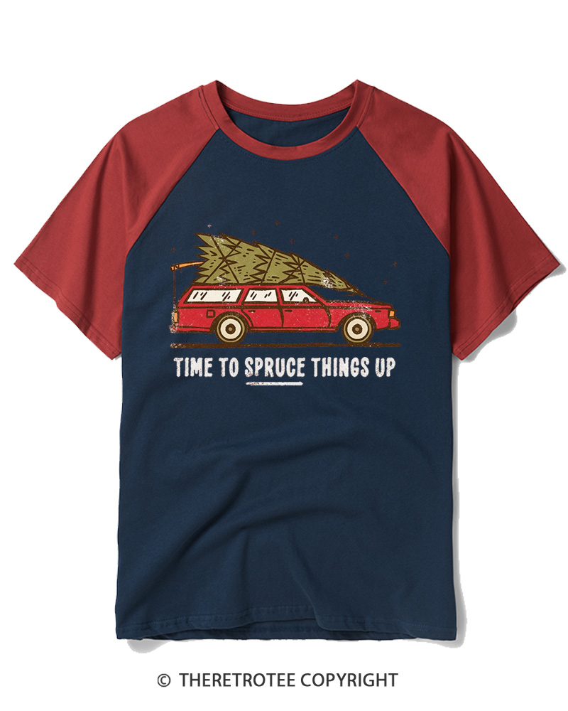 TheRetroTee Time To Spruce Things Up 1980s Raglan Baseball T-Shirt
