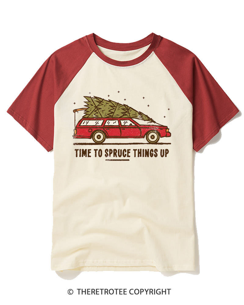 TheRetroTee Time To Spruce Things Up 1980s Raglan Baseball T-Shirt