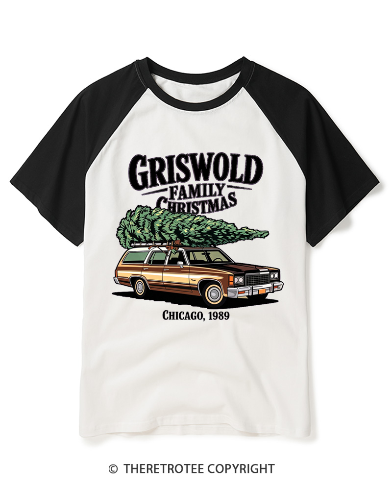 TheRetroTee Griswold Family Christmas 1980s Raglan Baseball T-Shirt