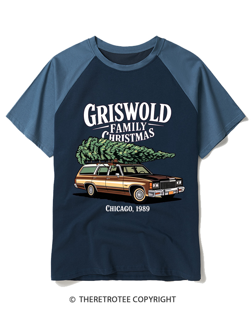 TheRetroTee Griswold Family Christmas 1980s Raglan Baseball T-Shirt