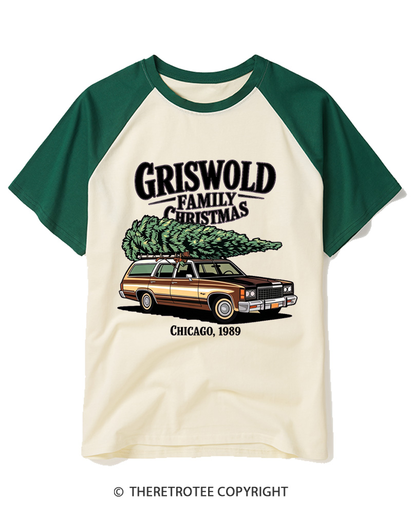 TheRetroTee Griswold Family Christmas 1980s Raglan Baseball T-Shirt