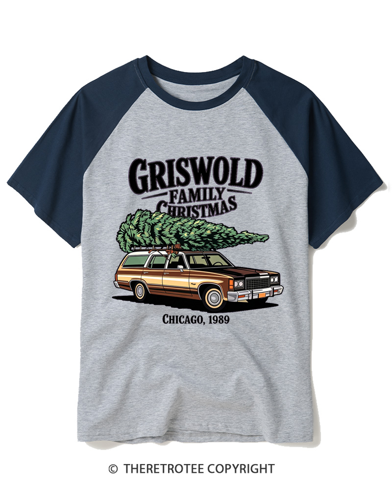 TheRetroTee Griswold Family Christmas 1980s Raglan Baseball T-Shirt