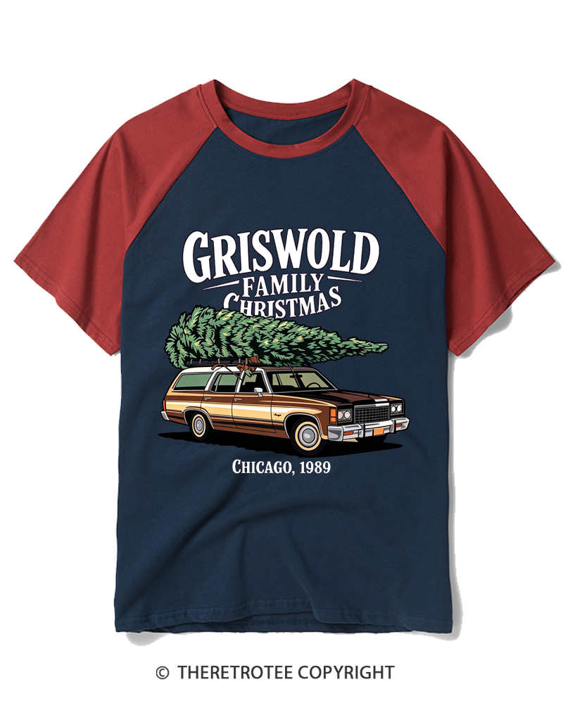 TheRetroTee Griswold Family Christmas 1980s Raglan Baseball T-Shirt