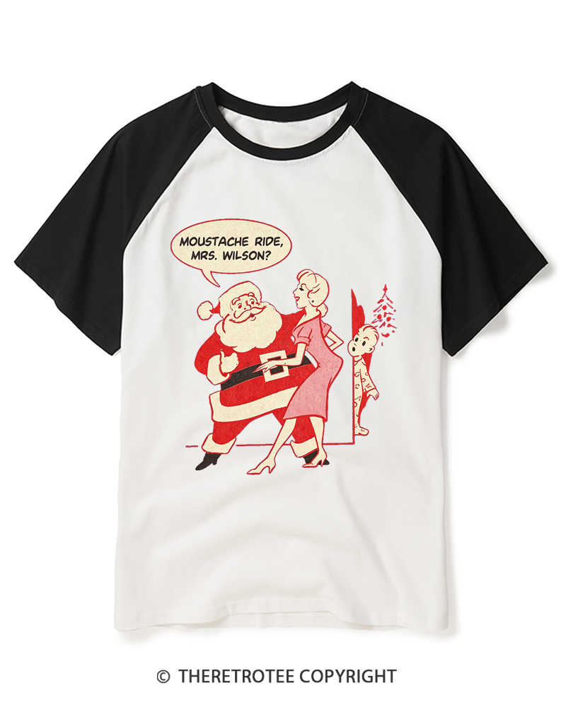 TheRetroTee Moustache Ride, Mrs. Wilson 1950s Raglan Baseball T-Shirt