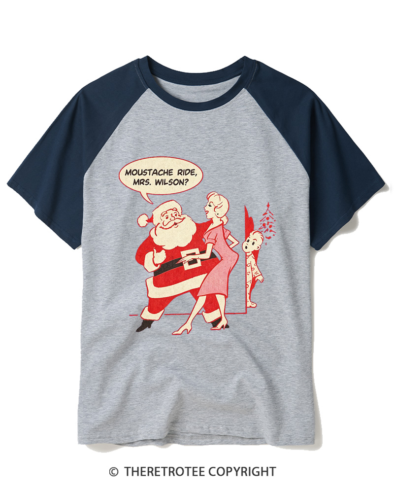 TheRetroTee Moustache Ride, Mrs. Wilson 1950s Raglan Baseball T-Shirt