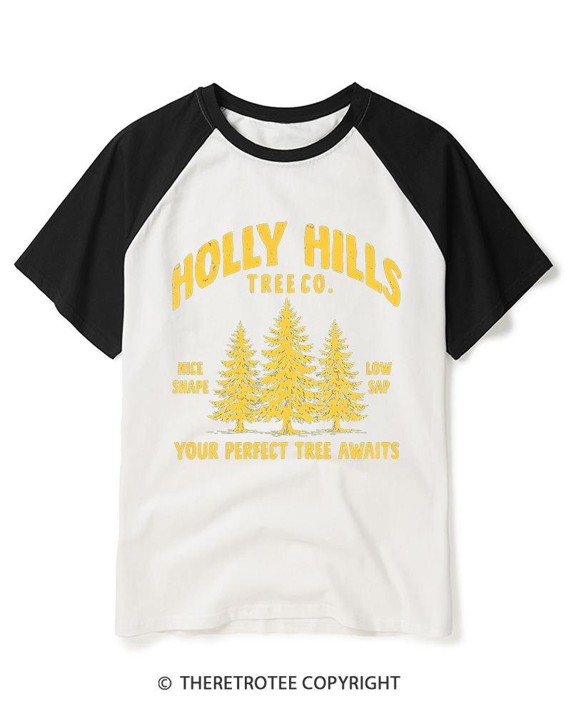 TheRetroTee Holly Hills Tree Co 1970s Raglan Baseball T-Shirt