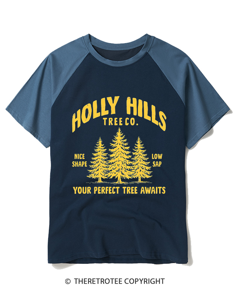 TheRetroTee Holly Hills Tree Co 1970s Raglan Baseball T-Shirt