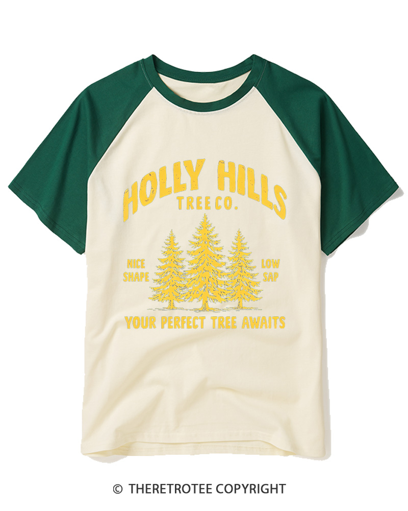 TheRetroTee Holly Hills Tree Co 1970s Raglan Baseball T-Shirt