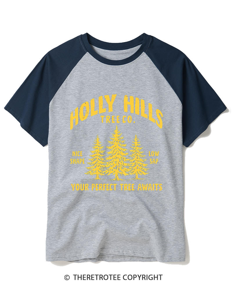 TheRetroTee Holly Hills Tree Co 1970s Raglan Baseball T-Shirt