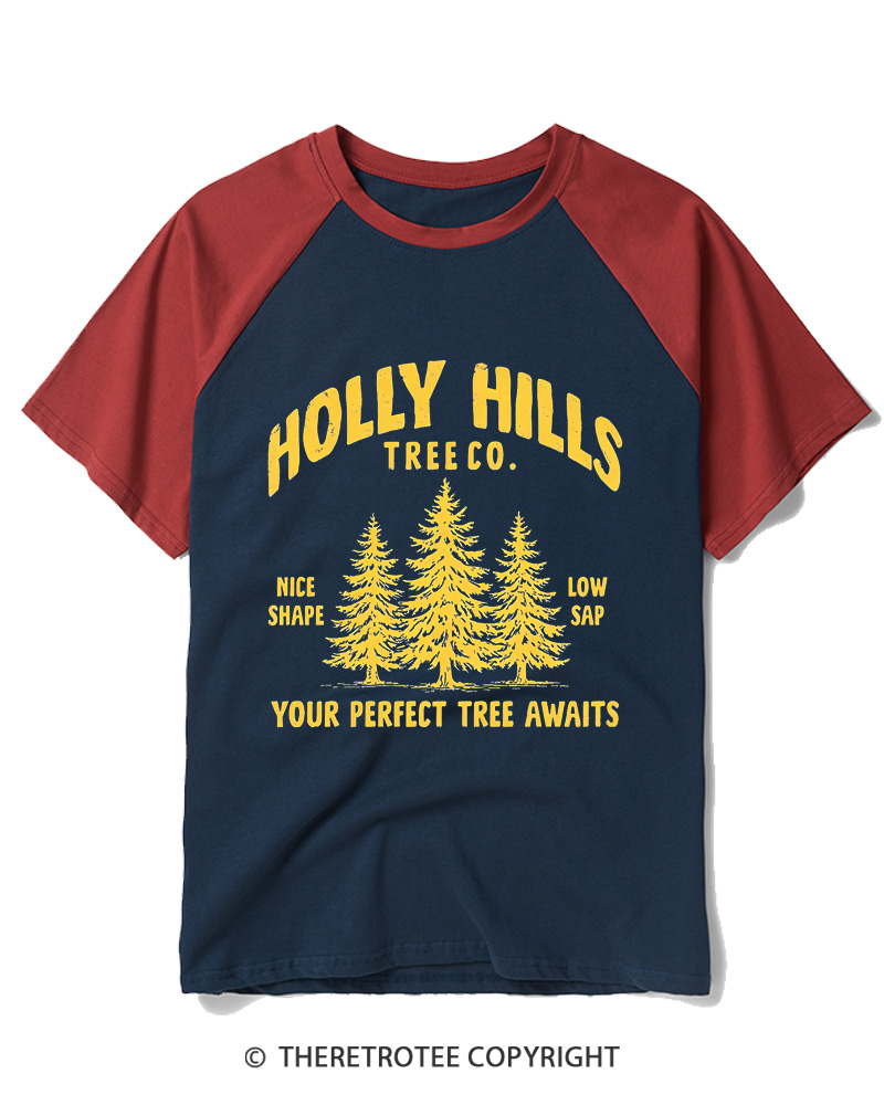 TheRetroTee Holly Hills Tree Co 1970s Raglan Baseball T-Shirt