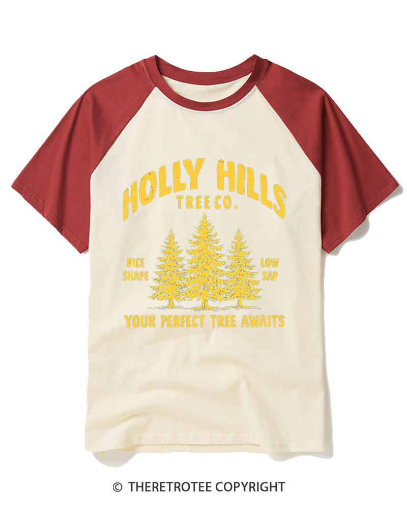 TheRetroTee Holly Hills Tree Co 1970s Raglan Baseball T-Shirt