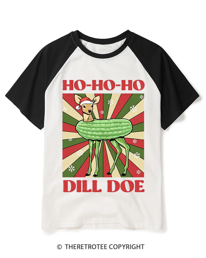 TheRetroTee Ho-Ho-Ho Dill Doe 1970s Raglan Baseball T-Shirt