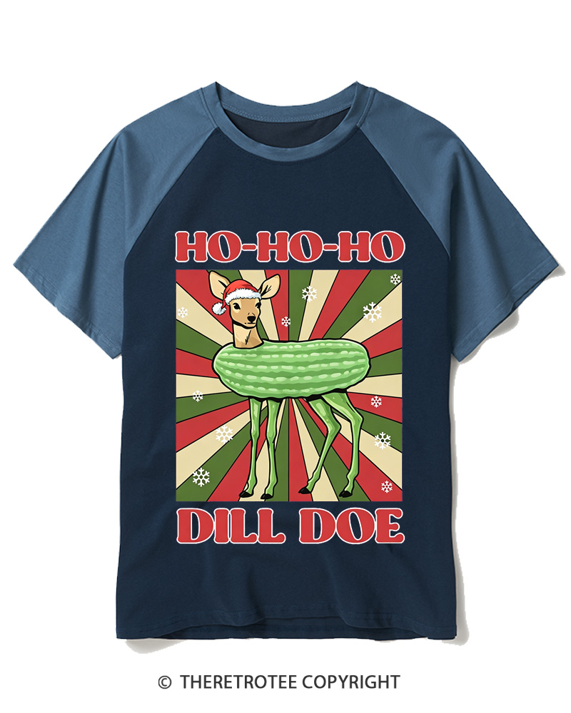 TheRetroTee Ho-Ho-Ho Dill Doe 1970s Raglan Baseball T-Shirt