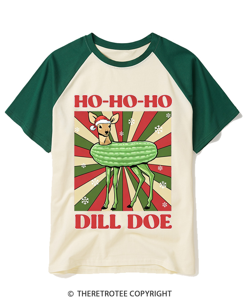 TheRetroTee Ho-Ho-Ho Dill Doe 1970s Raglan Baseball T-Shirt