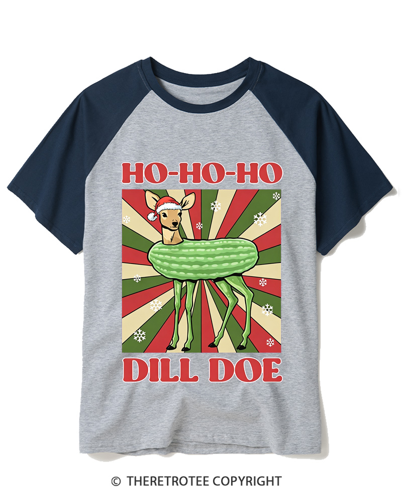 TheRetroTee Ho-Ho-Ho Dill Doe 1970s Raglan Baseball T-Shirt