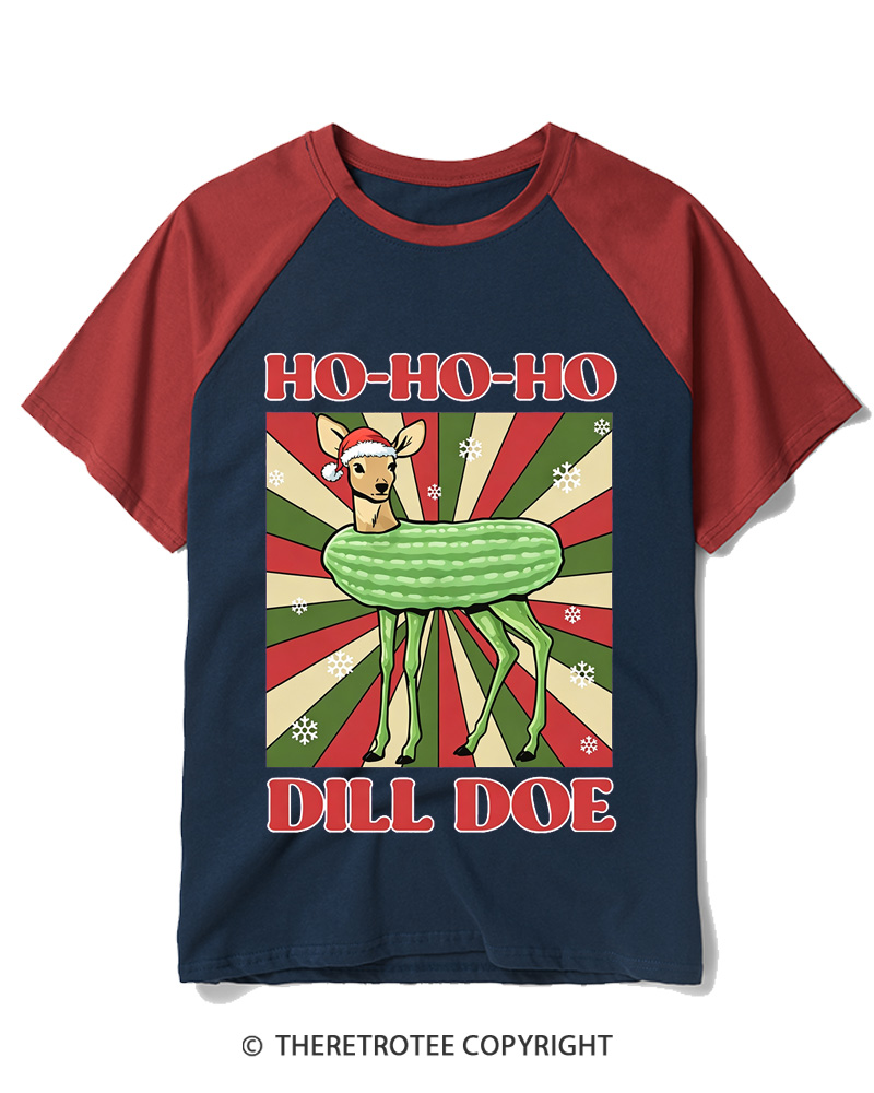 TheRetroTee Ho-Ho-Ho Dill Doe 1970s Raglan Baseball T-Shirt