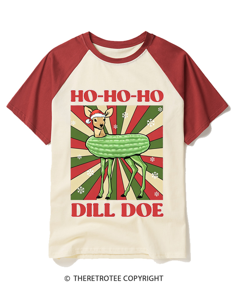 TheRetroTee Ho-Ho-Ho Dill Doe 1970s Raglan Baseball T-Shirt