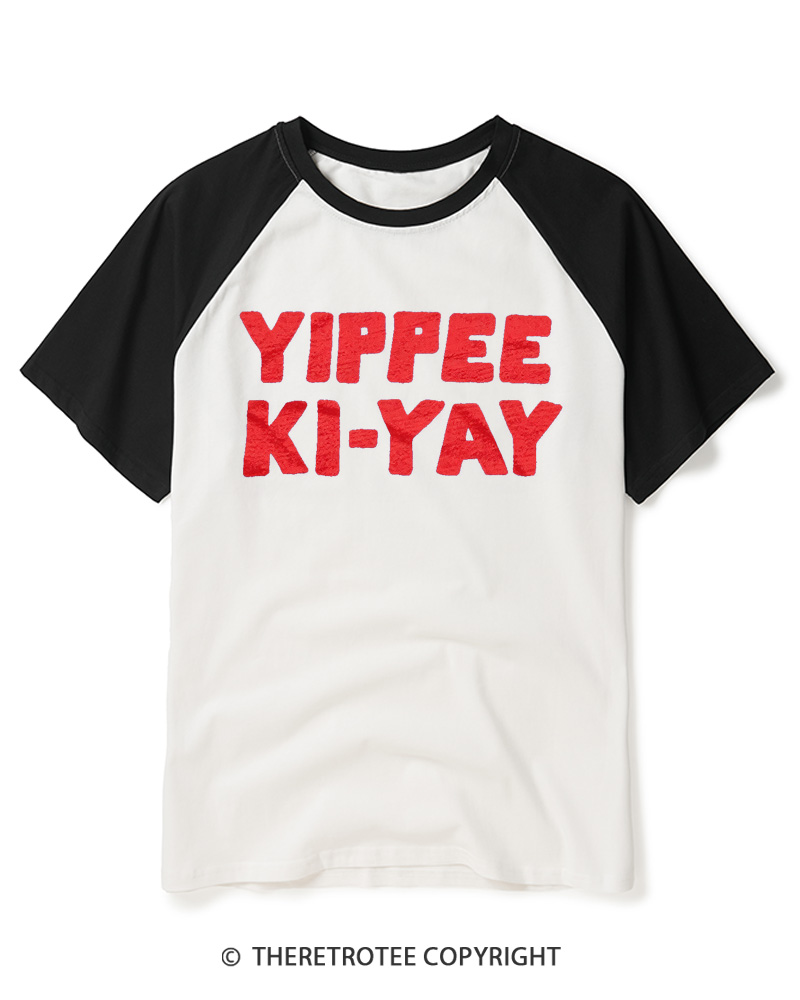 TheRetroTee Yippee Ki-Yay 1980s Raglan Baseball T-Shirt