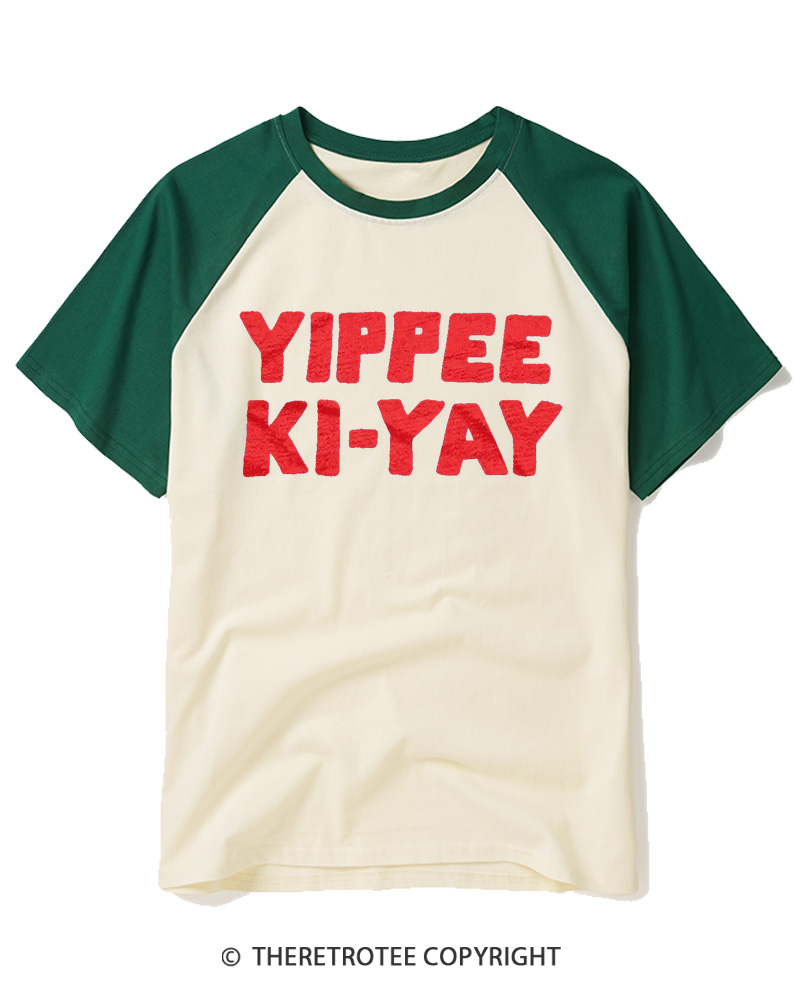 TheRetroTee Yippee Ki-Yay 1980s Raglan Baseball T-Shirt