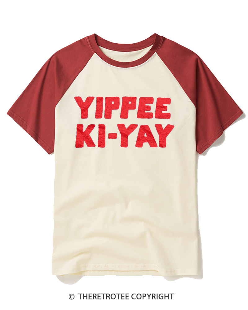 TheRetroTee Yippee Ki-Yay 1980s Raglan Baseball T-Shirt