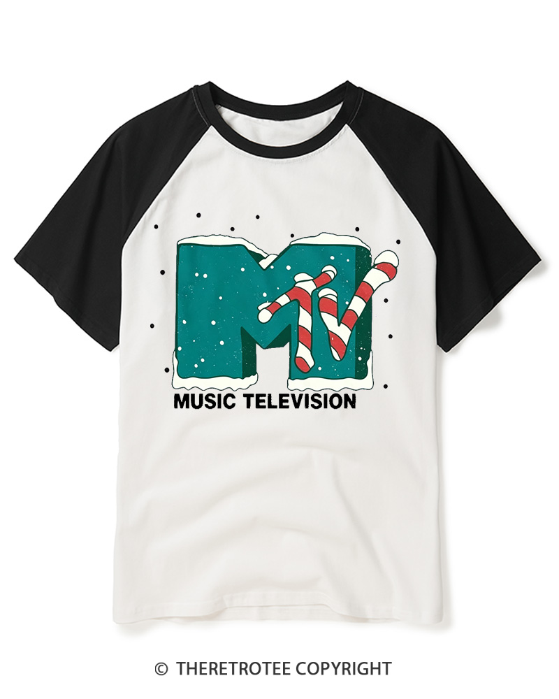 TheRetroTee Mtv Music Television 1990s Raglan Baseball T-Shirt