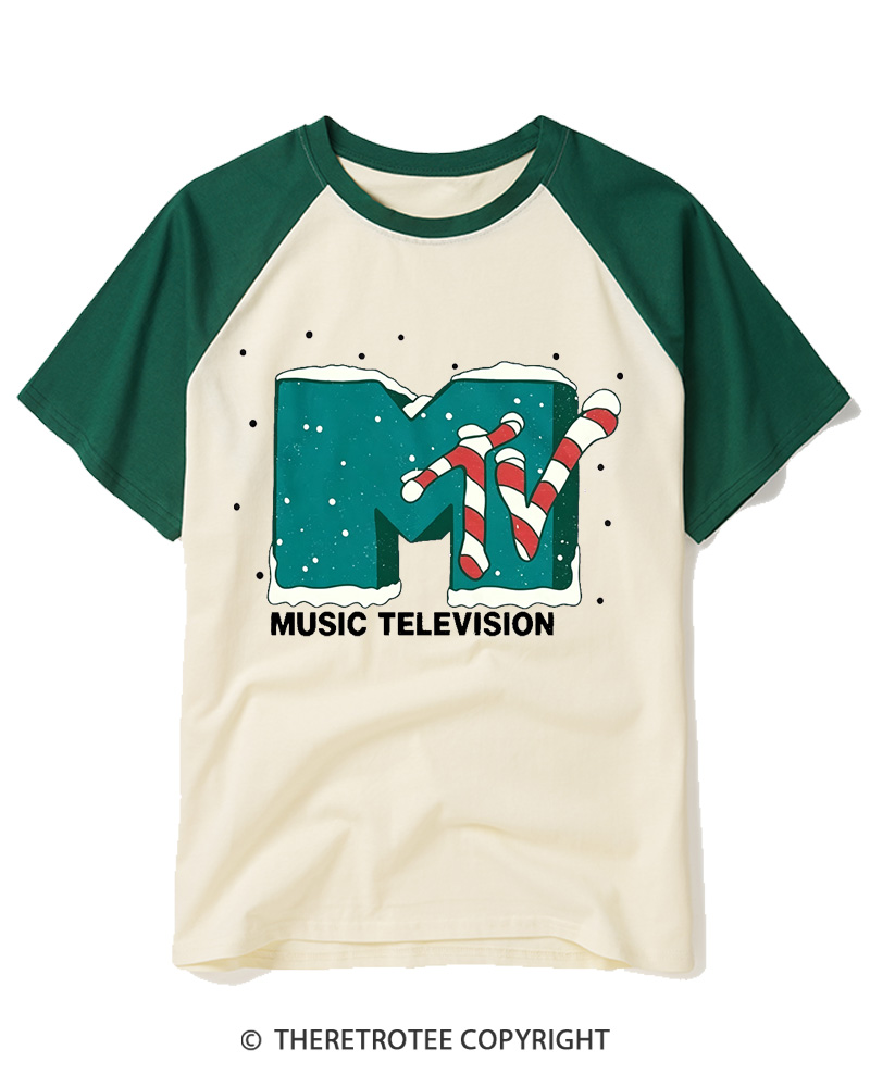 TheRetroTee Mtv Music Television 1990s Raglan Baseball T-Shirt
