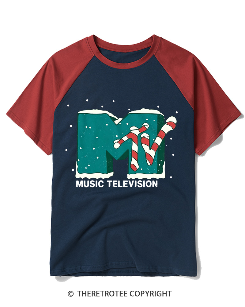 TheRetroTee Mtv Music Television 1990s Raglan Baseball T-Shirt