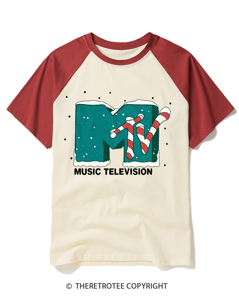 TheRetroTee Mtv Music Television 1990s Raglan Baseball T-Shirt