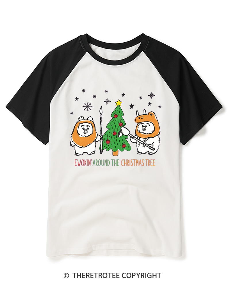 TheRetroTee Ewokin’ Around The Christmas Tree 1980s Raglan Baseball T-Shirt