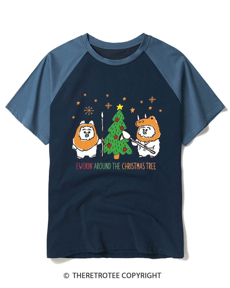 TheRetroTee Ewokin’ Around The Christmas Tree 1980s Raglan Baseball T-Shirt