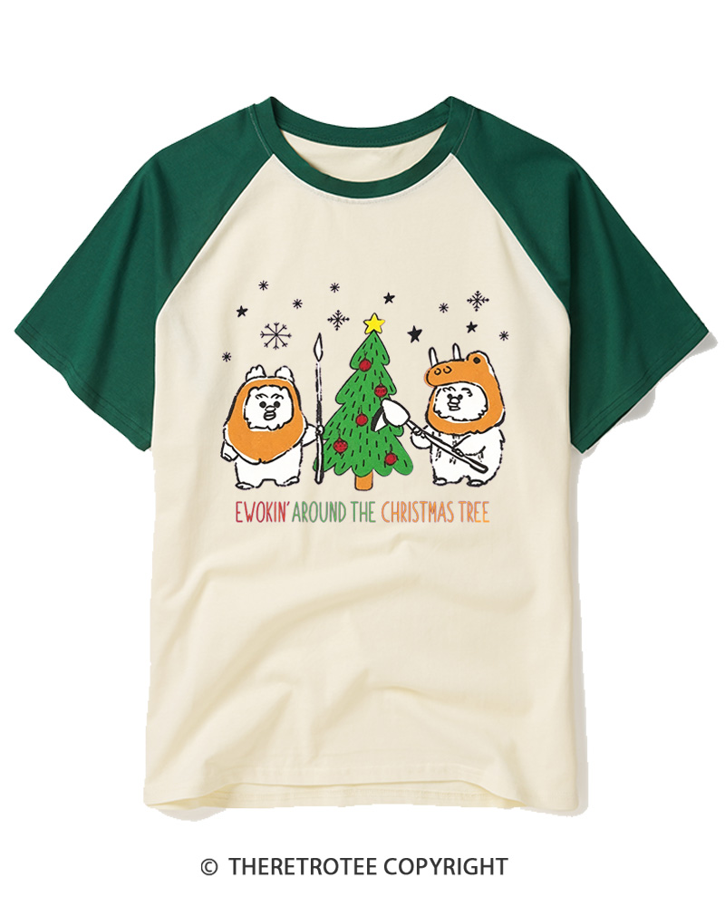 TheRetroTee Ewokin’ Around The Christmas Tree 1980s Raglan Baseball T-Shirt