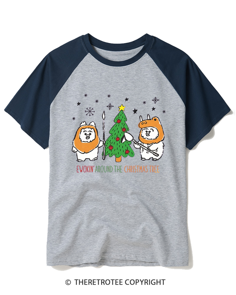 TheRetroTee Ewokin’ Around The Christmas Tree 1980s Raglan Baseball T-Shirt