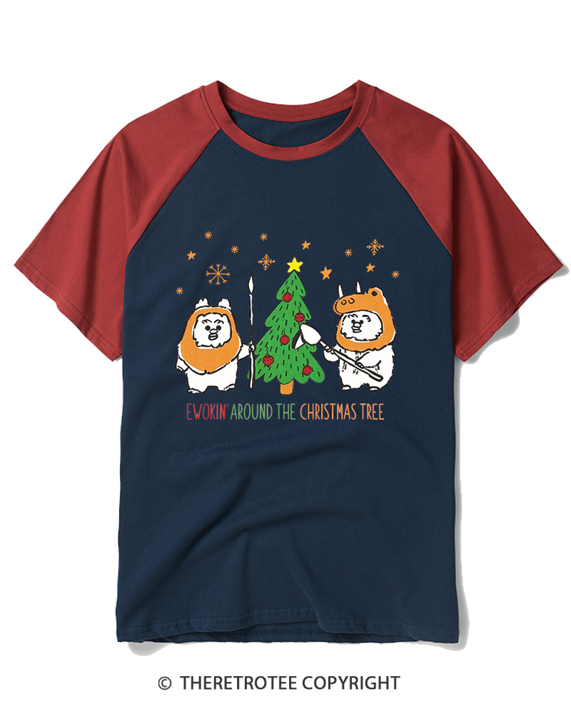 TheRetroTee Ewokin’ Around The Christmas Tree 1980s Raglan Baseball T-Shirt