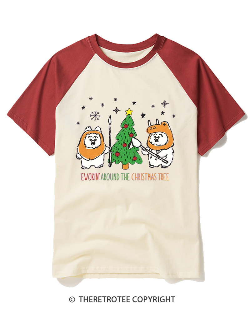 TheRetroTee Ewokin’ Around The Christmas Tree 1980s Raglan Baseball T-Shirt