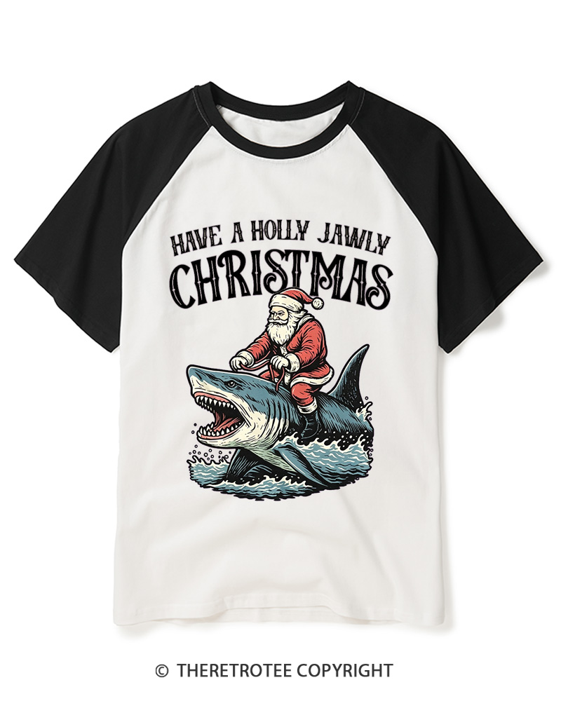 TheRetroTee Have A Holly Jawly Christmas 1960s Raglan Baseball T-Shirt