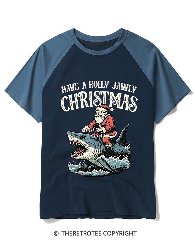 TheRetroTee Have A Holly Jawly Christmas 1960s Raglan Baseball T-Shirt