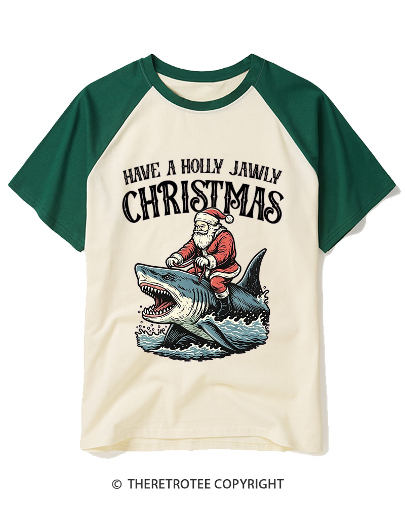 TheRetroTee Have A Holly Jawly Christmas 1960s Raglan Baseball T-Shirt