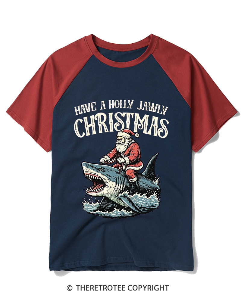 TheRetroTee Have A Holly Jawly Christmas 1960s Raglan Baseball T-Shirt