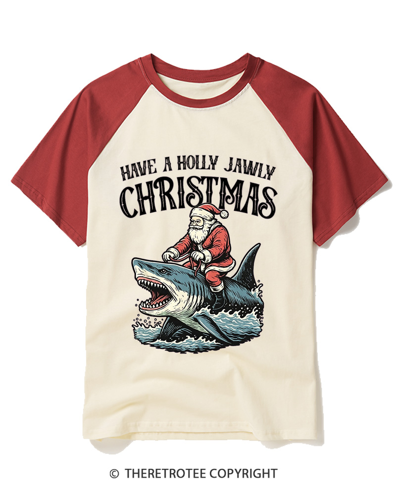 TheRetroTee Have A Holly Jawly Christmas 1960s Raglan Baseball T-Shirt