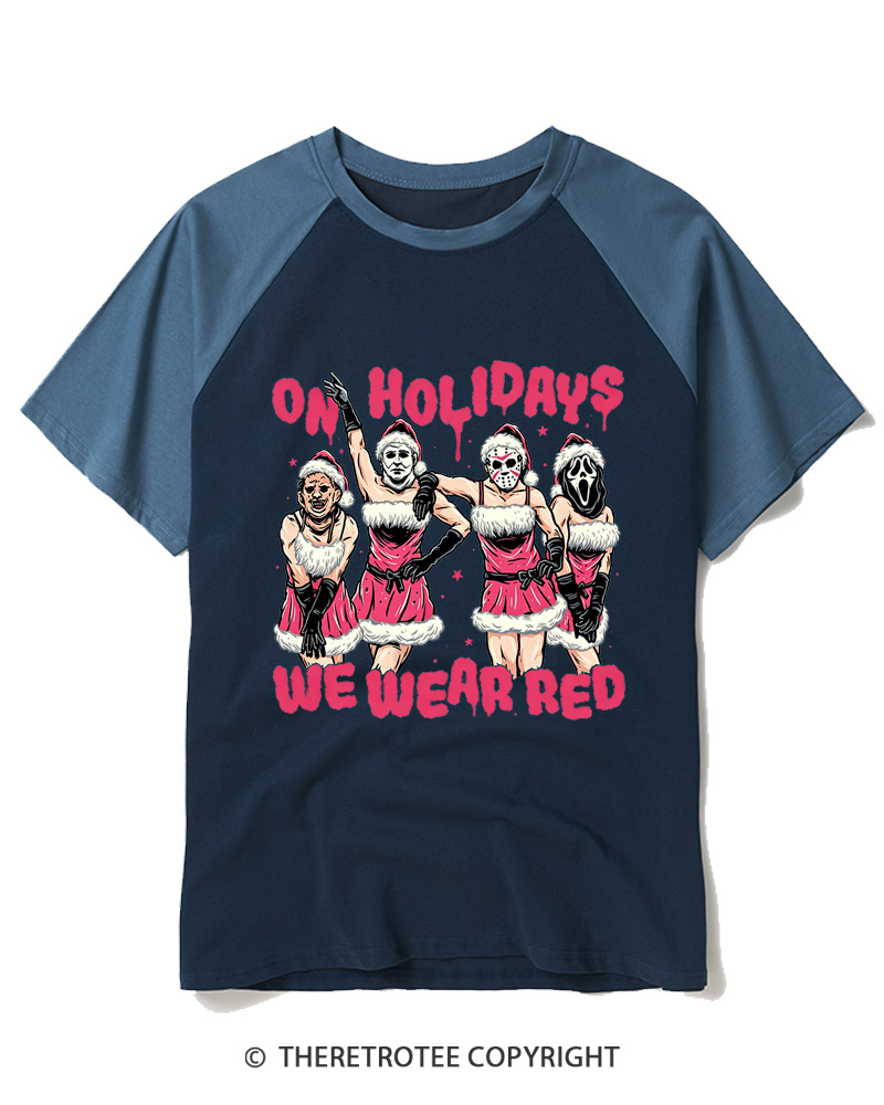 TheRetroTee On Holidays We Wear Red 2000s Raglan Baseball T-Shirt