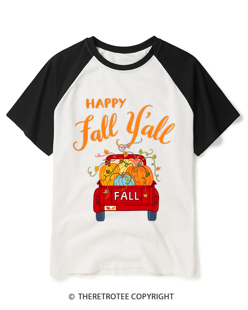 TheRetroTee Happy Fall Yall 2000s Raglan Baseball T-Shirt