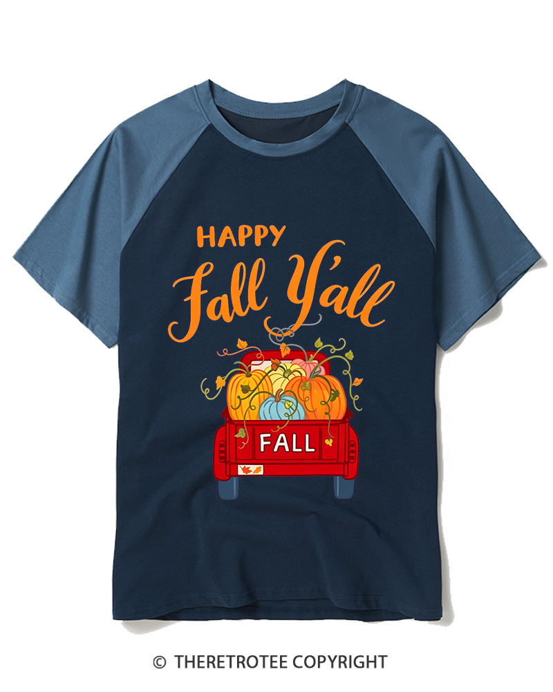 TheRetroTee Happy Fall Yall 2000s Raglan Baseball T-Shirt