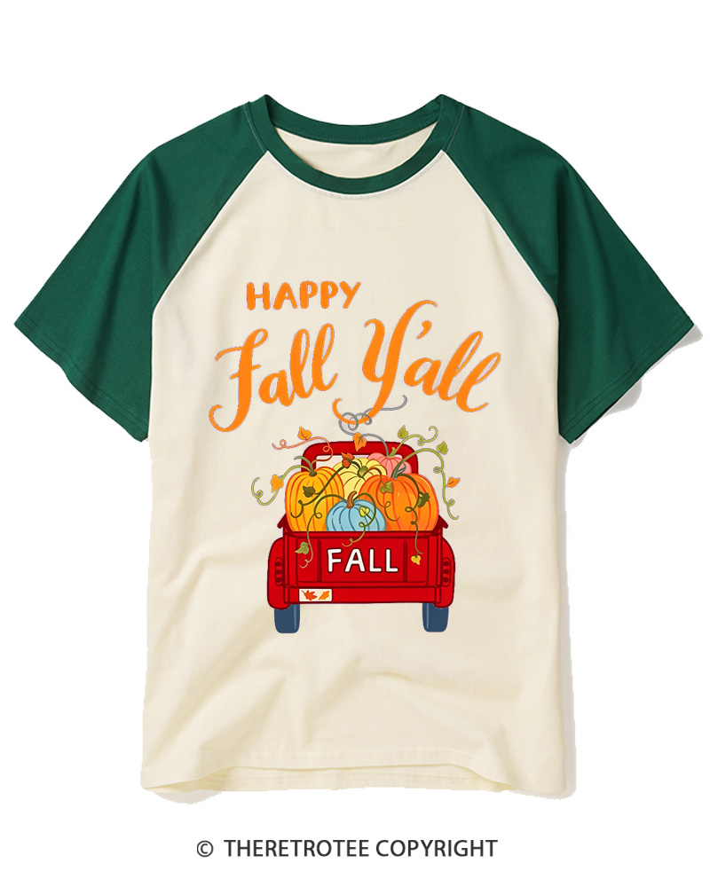 TheRetroTee Happy Fall Yall 2000s Raglan Baseball T-Shirt