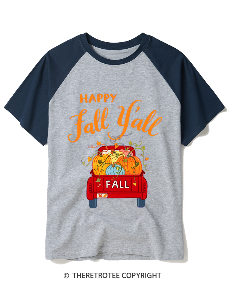 TheRetroTee Happy Fall Yall 2000s Raglan Baseball T-Shirt