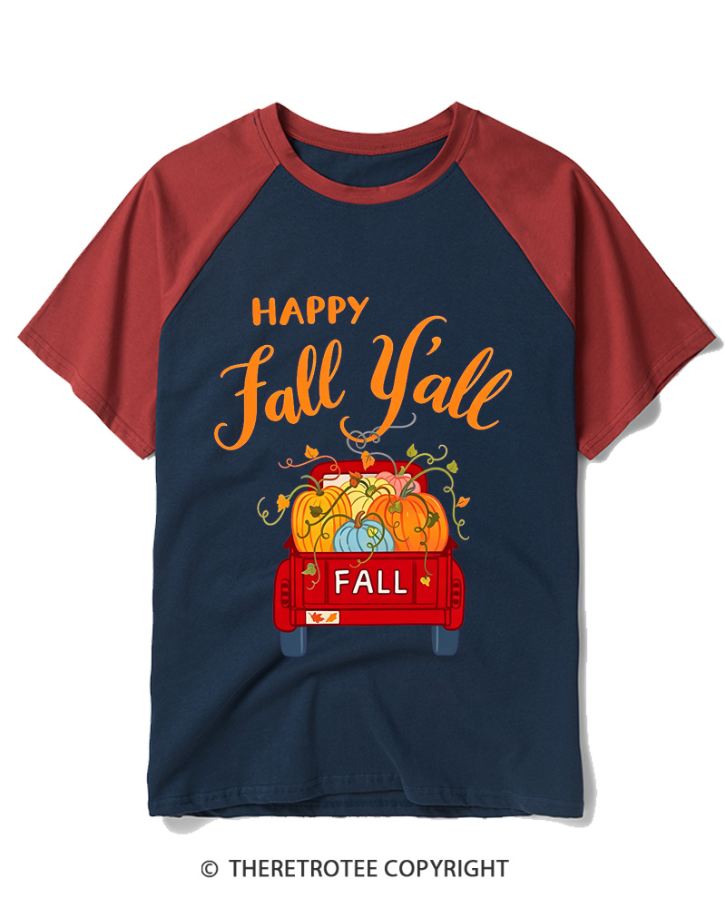 TheRetroTee Happy Fall Yall 2000s Raglan Baseball T-Shirt